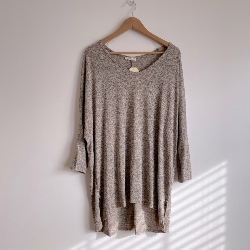 Prospect BLVD, Womens V-Neck Rayon Mix Tunic Top, Brown/Gray, Size L